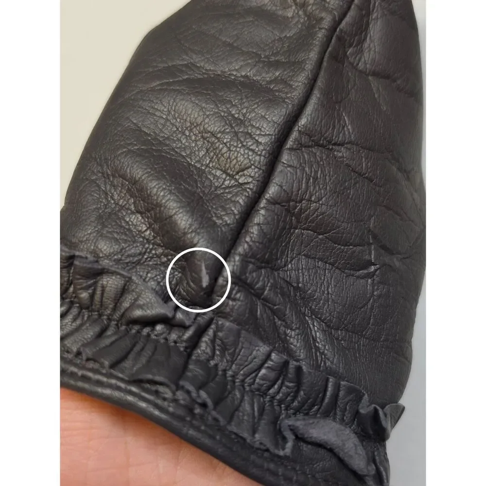 Banana Republic Gray Leather Driving Gloves With Ruffled Cuff Wool Lining